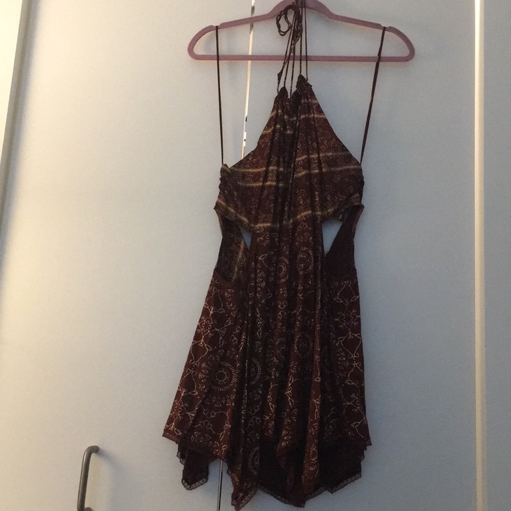 Red/gold romper with side cutouts